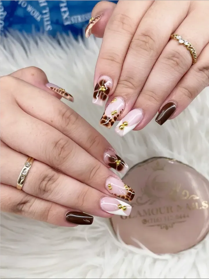Almond nude with brown florals