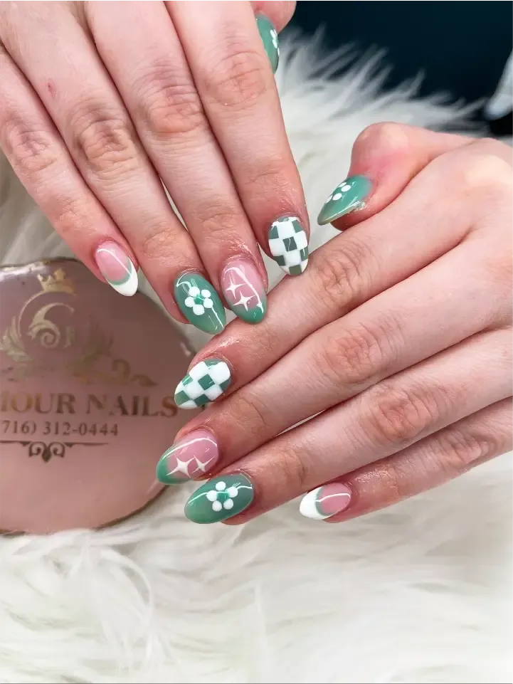 Sage checkerboard & daisies