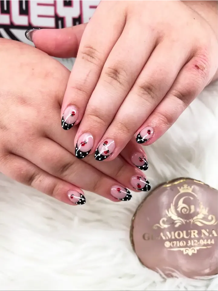 Black tips with polka dots