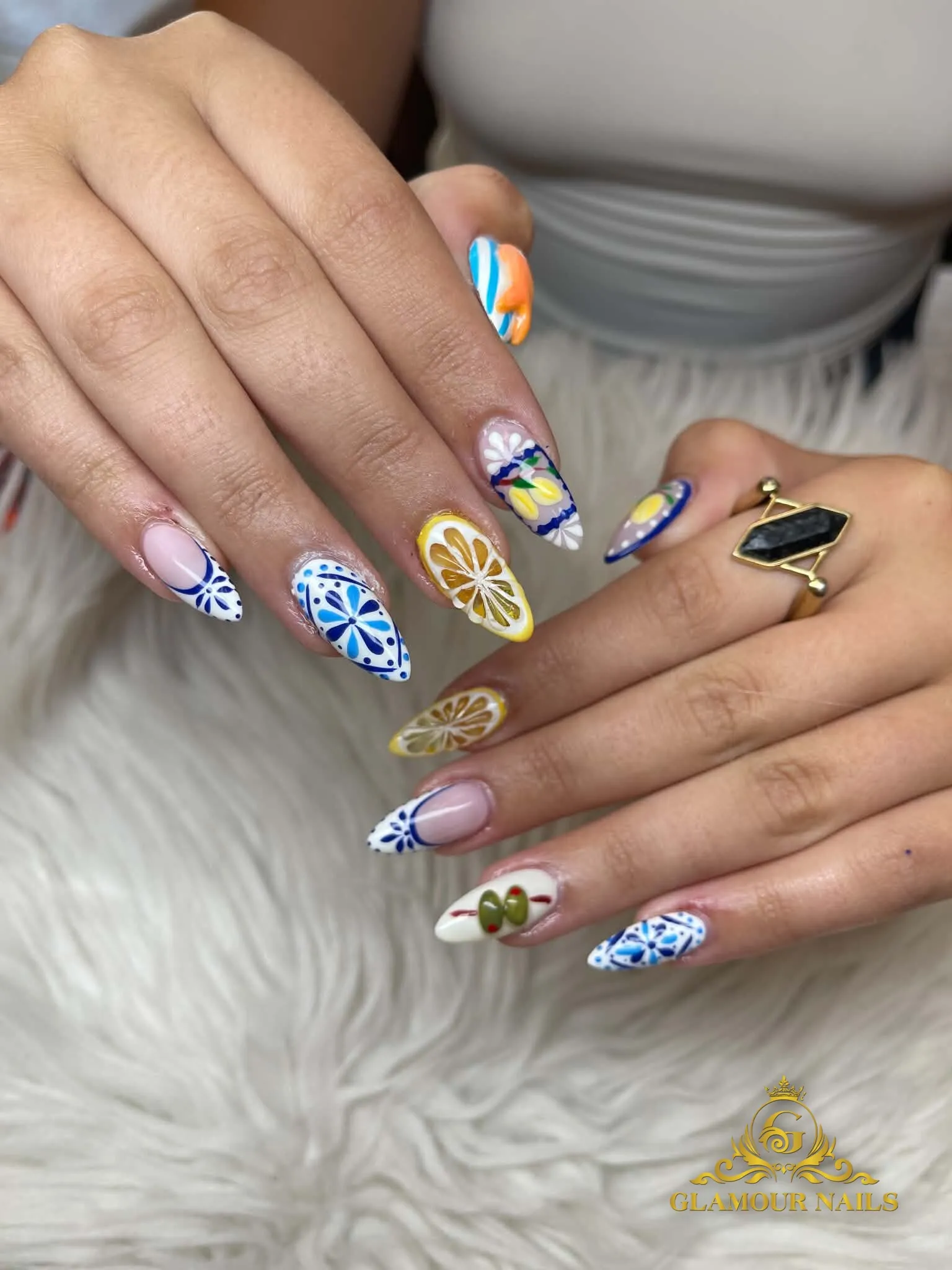 Mixed citrus, tile and floral designs
