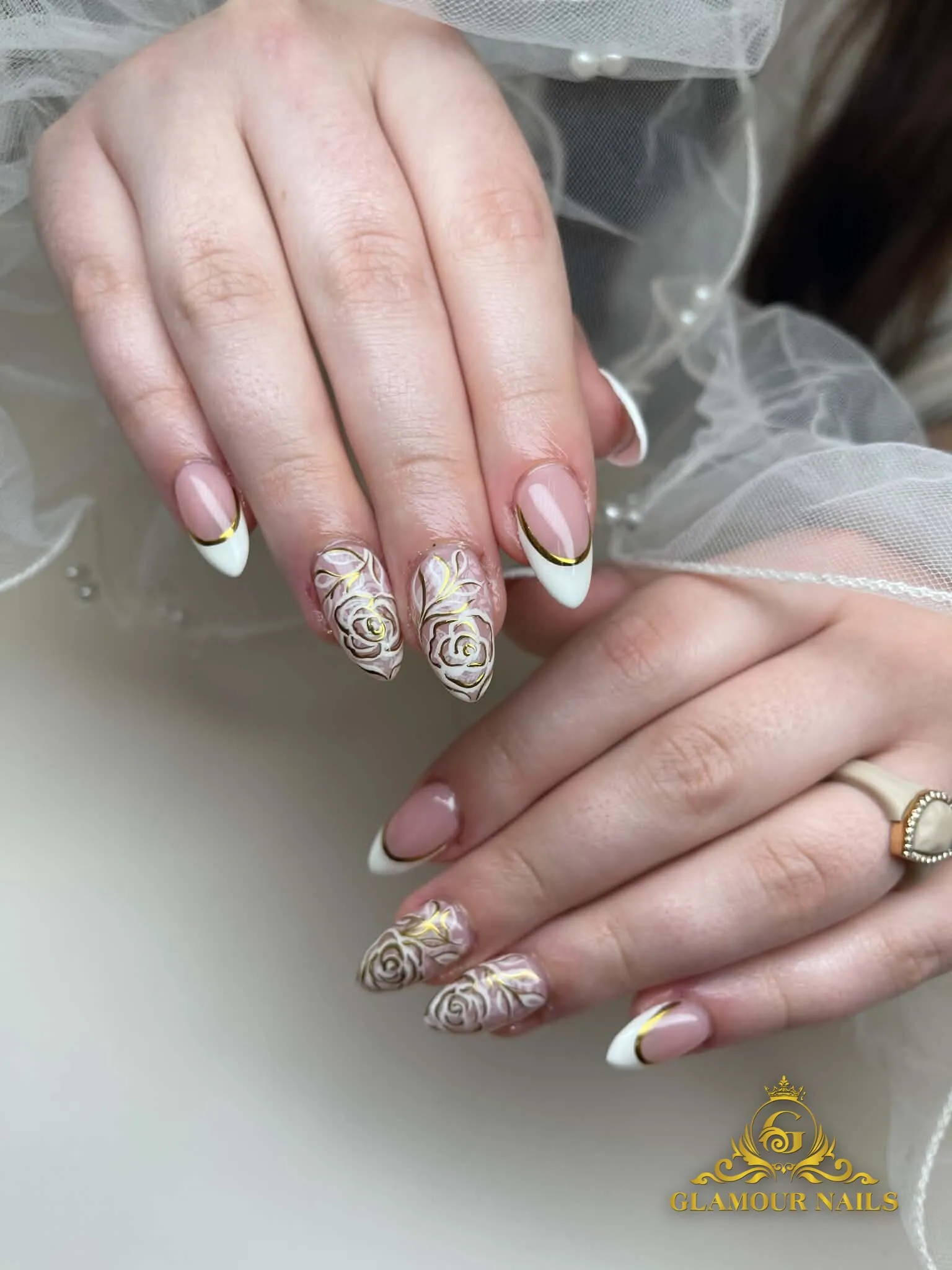 White French tips with lace detail